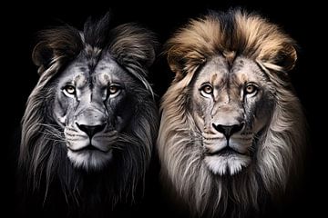Koninklijke Leeuwen: Een Hyperrealistisch Dubbelportret van De Muurdecoratie