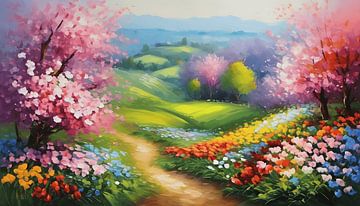 Paysage coloré avec des fleurs sur WeLoveArt