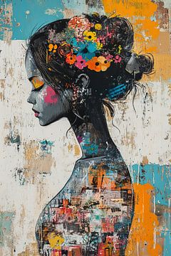 Vrouwenportret | Floral Metropolis van Blikvanger Schilderijen