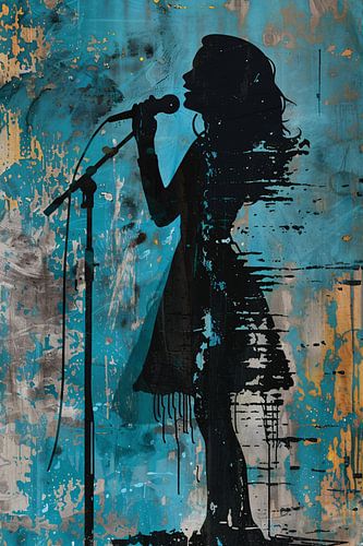 Modern Silhouet van een Zangeres op Podium