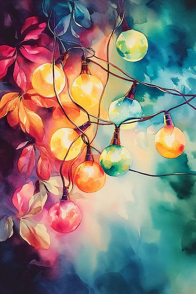 Christmas lights in Watercolor no.3 van Studio BB