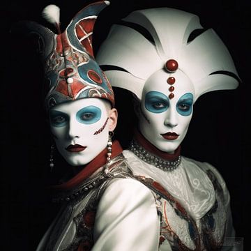 Portrait mascarade deux personnes sur Vlindertuin Art