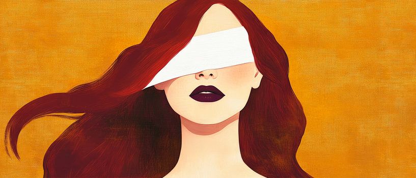 Vrouw met gesluierde ogen in een kleurenspel van Poster Art Shop