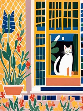 Kat in het venster Stijl Henri Matisse van TOAN TRAN