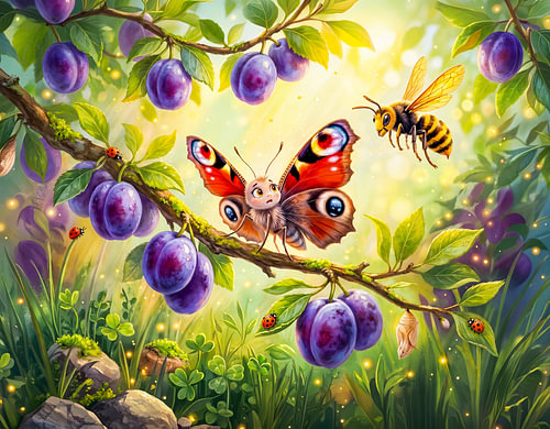 Butterfly Fears Hornet in Plum Tree