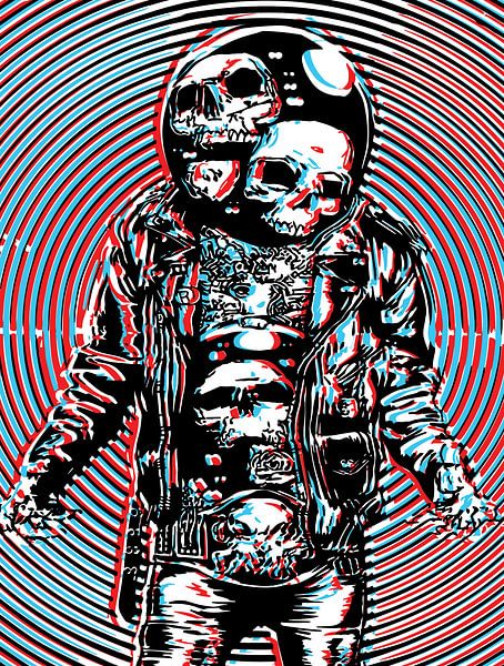 Kosmische Schedel Astronaut in Hypnotische Kunst van Ramy Salah Hefny