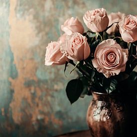 Elegante rozen in bruine vaas van Imperial Art House