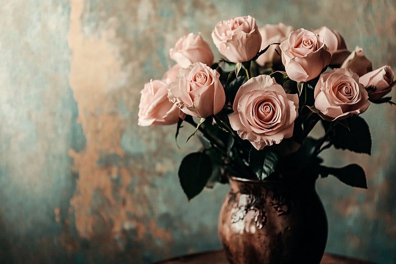 Elegante rozen in bruine vaas van Imperial Art House