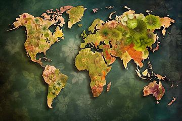 Weltkarte im botanischen Stil von Maps Are Art