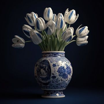 Witte tulpen in vaas van Rene Ladenius Digital Art
