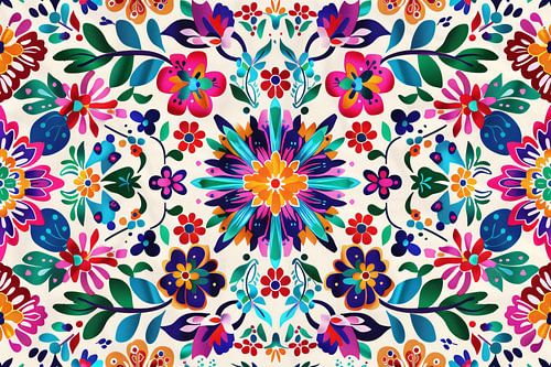 Kleurrijk traditioneel bloemenpatroon met bladeren