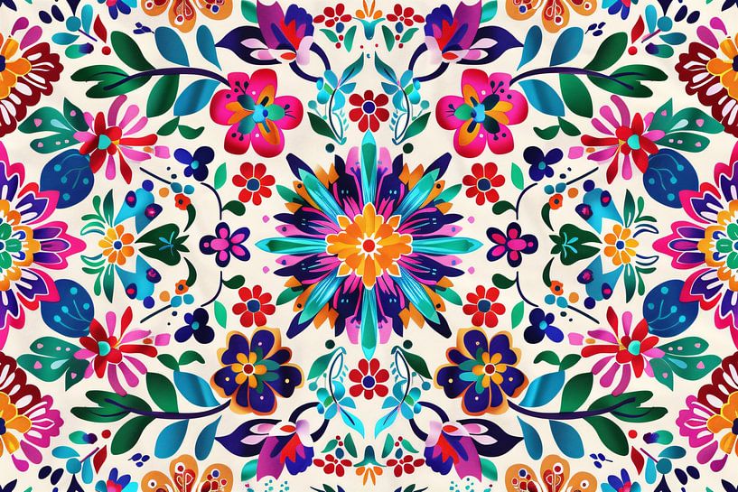 Colourful traditional floral pattern with leaves by Imperial Art House