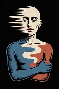 Abstract Figure: Red & Blue Wall Art, Digital Print, Modern Decor.
