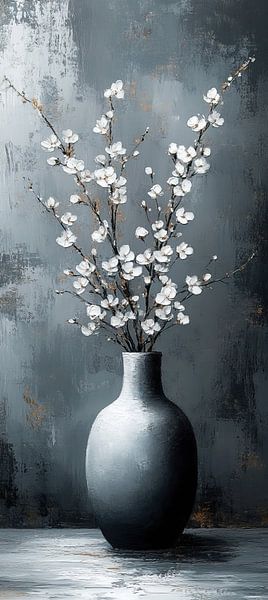 Flowers Still Life Earth tones | Rustic Vase with Silent Blossoms by Art Whims