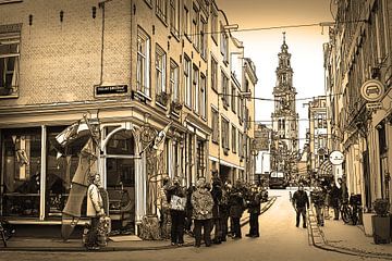 Pentekening Jordaan Westerkerk Amsterdam Tekening Lijntekening Sepia