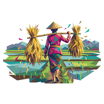 Récolte de riz par une agricultrice indonésienne