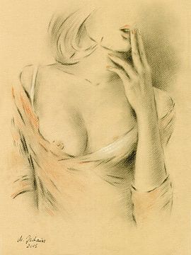 Sensuele lippen - Vrouw in lingerie van Marita Zacharias