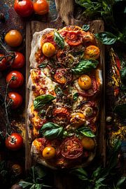 Pizza aux légumes et au basilic frais sur Poster Art Shop
