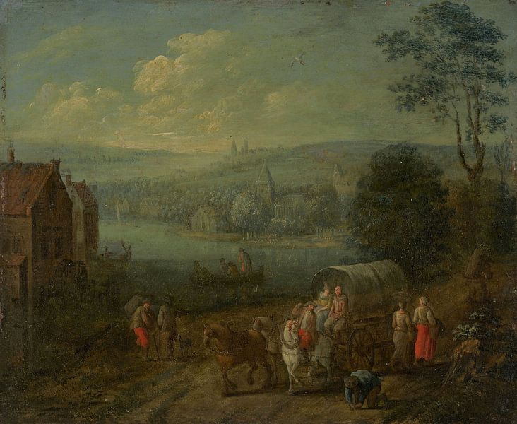 Rivierlandschap met dorpen en reizigers, Peeter Gijsels van Meesterlijcke Meesters