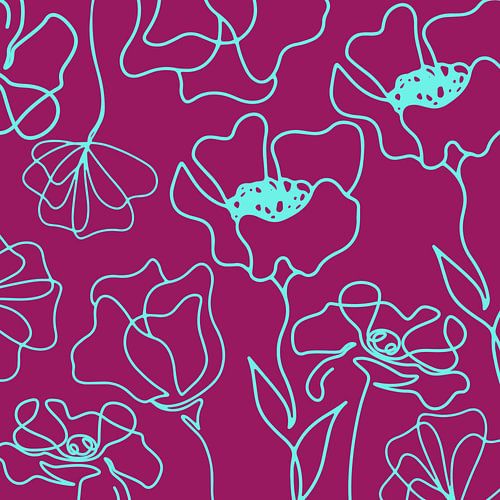 Scandinavische Bloemenmarkt Aqua op Fuchsia