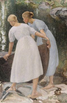 Filles poussant un bateau, 1925, Pekka Halonen