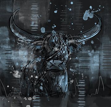 Abstract artwork van een stoere hooglander stier van Emiel de Lange