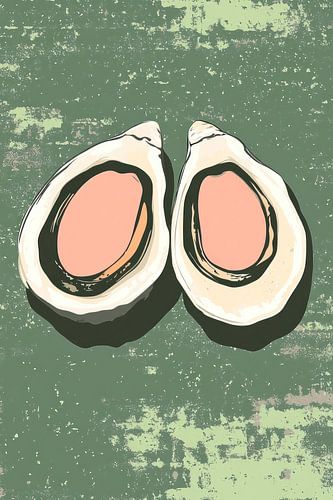 Graphic with two oysters on grizzly background