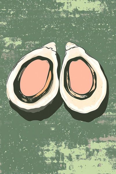 Graphique avec deux huîtres sur fond de grizzli par Franka Poulain
