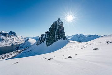 Skitochten in de winter in Hester bij Senja van Leo Schindzielorz