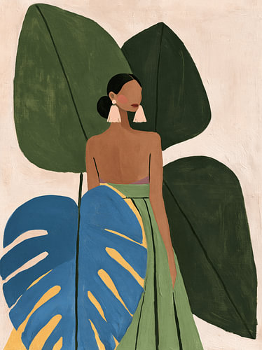 Portrait moderne et minimaliste avec de grandes feuilles