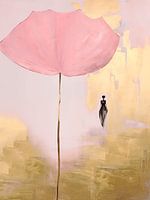 Japandi, vrouw en Lotus bloem in Roze en Goud