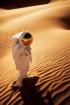 Astronaut in gouden zandduinen - Surrealistisch van Poster Art Shop