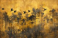 Abstract bos met vogels