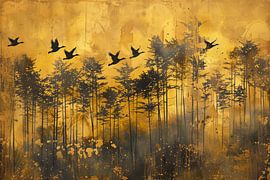 Abstract forest with birds by Richards Fine Art
