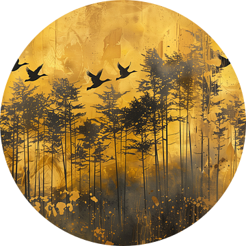 Abstract bos met vogels