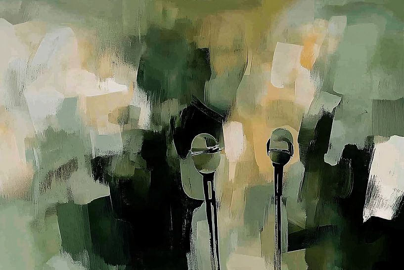 Abstract microphones with green accents by Imperial Art House