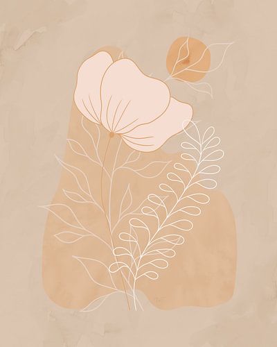 Minimalistische illustratie van een bloem en twee takken