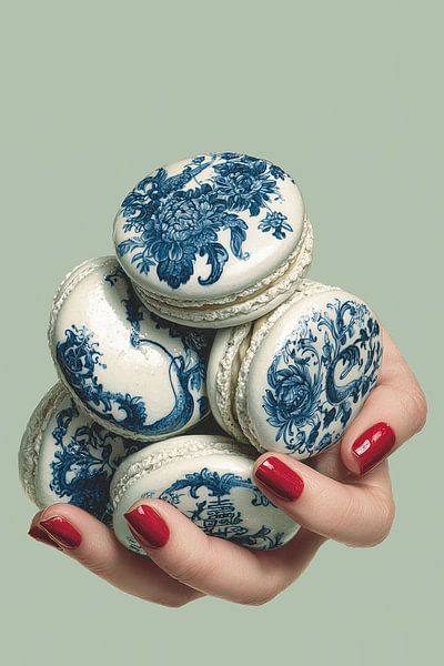 Une poignée de macarons bleu Delft par Studio Ypie