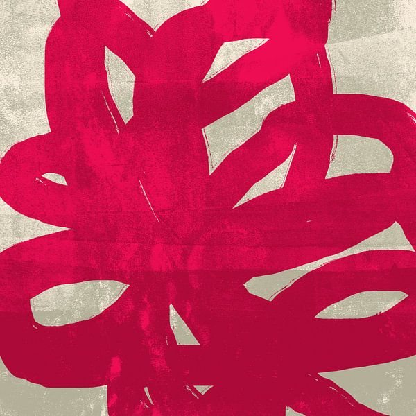 Rote Blume auf Beige und Weiß. Bunte abstrakte Kunst. von Dina Dankers