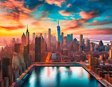 New York met zonsondergang van Mustafa Kurnaz