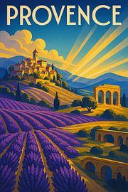 Provence Art Deco Poster - Lavendelfelder & Goldenes Sonnenlicht von Travel Shop