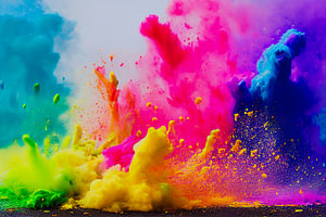 Explodierende flüssige Farbe in Regenbogenfarben mit Spritzern, Illustration 03