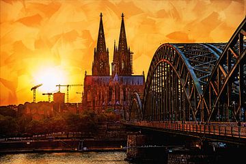Cologne Panorama Cologne Cathedral Artstyle by Michael Bartsch