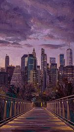 Paarse avond over Squibb Bridge – New York van Gladys van Schaijk