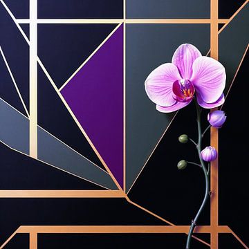 Abstracte kunst met geometrische vormen en orchidee van Liona Toussaint