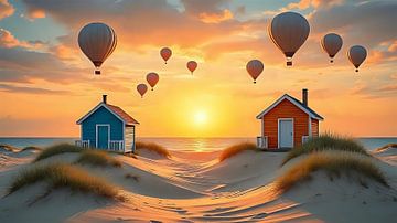 Magie op het strand met kleurrijke ballonnen van Jean Pierre