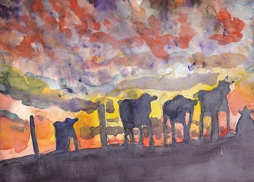 Koeien in de avondzon