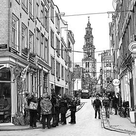 Pentekening Jordaan Westerkerk Amsterdam Tekening Lijntekening van Hendrik-Jan Kornelis