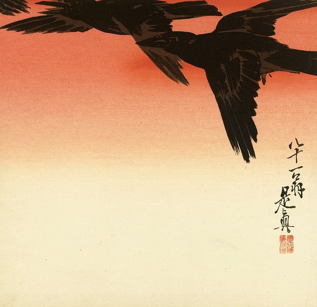 Corbeaux contre un ciel rouge, Shibata Zeshin par 1000 Schilderijen