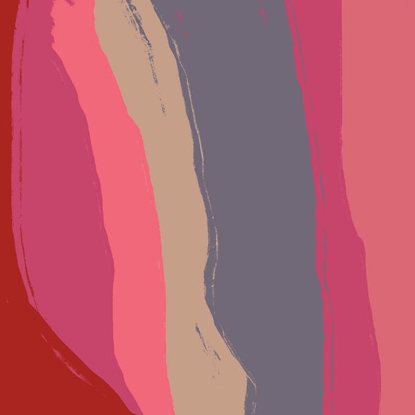 Warmes farbenfrohes minimalistisches abstraktes Gemälde in Rosa, Rot, gedämpftem Violett von Dina Dankers